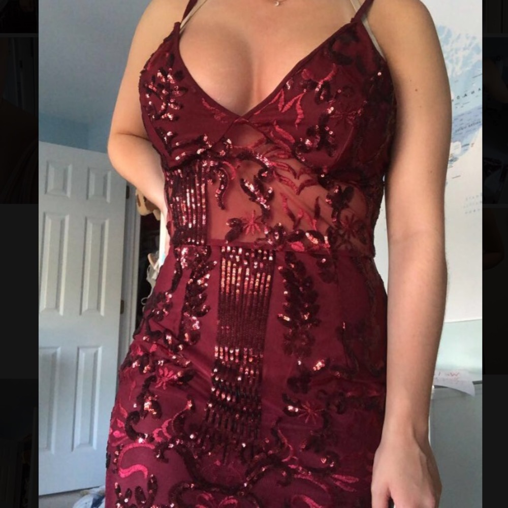 red detailed body con dress